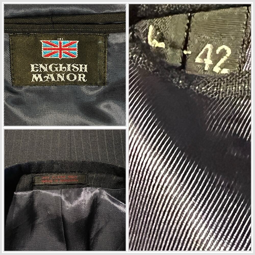 Vintage English Manor 42L 36x31 Navy Blue Pinstripe Suit Light Flannel Finish - Picture 16 of 16